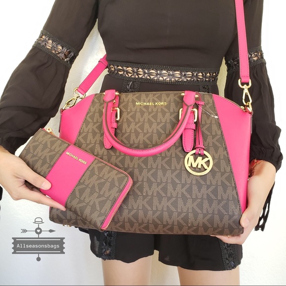 NWT Michael Kors Large Ciara Satchel Pink Wallet - Picture 7 of 8